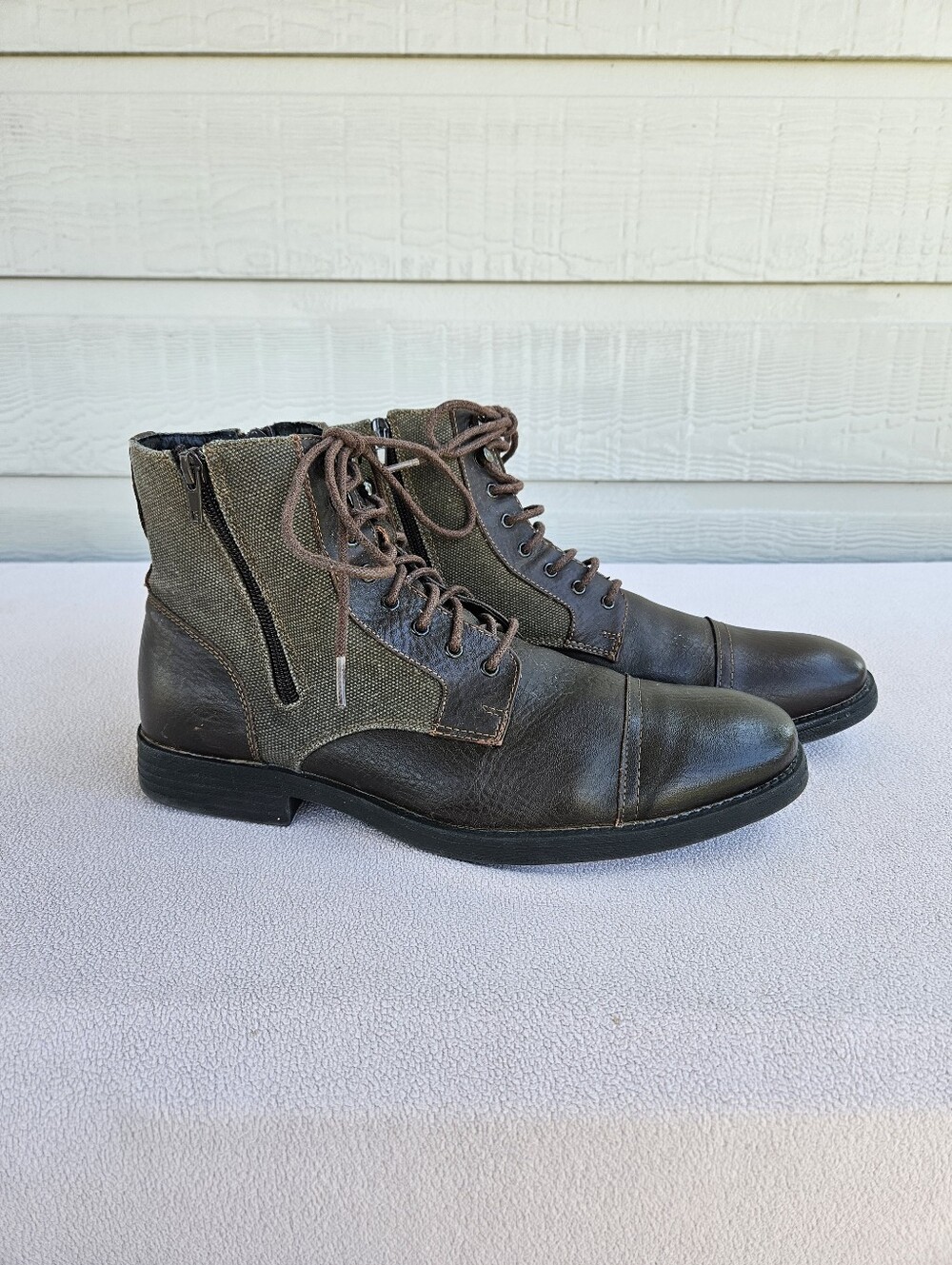Joseph Abboud Marlon Ankle Boot Men SZ 9.5D Brown Double Zipper Leather Fabric